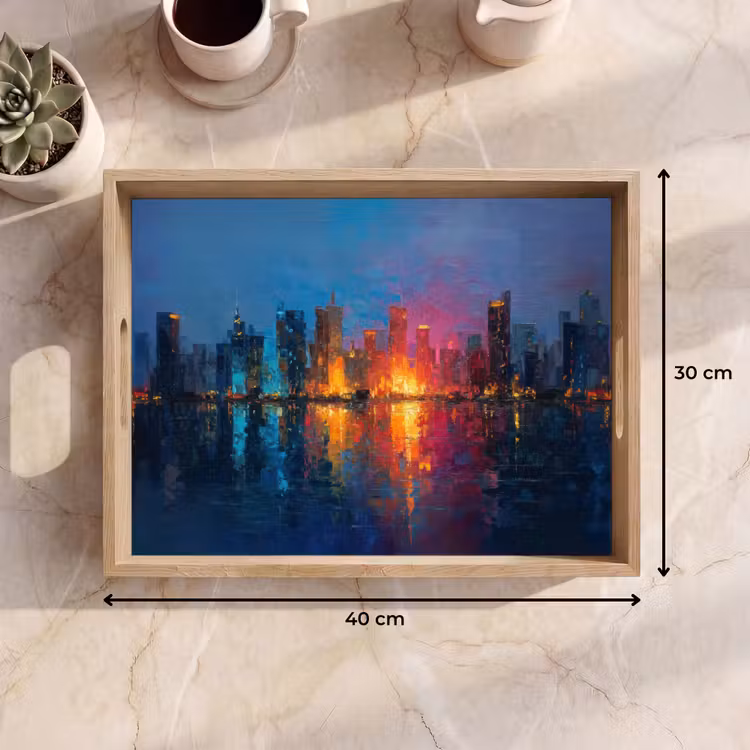 Dienblad - Skyline - Penseelstreken - Donkerblauw - Lichtgevend — 7