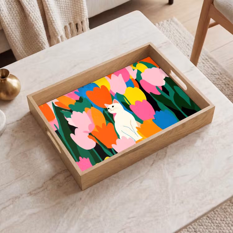 Dienblad - Tulpen - Kat - Kleurrijk — 2
