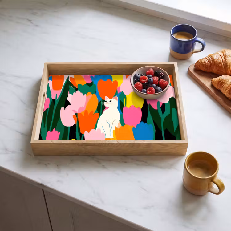 Dienblad - Tulpen - Kat - Kleurrijk — 3