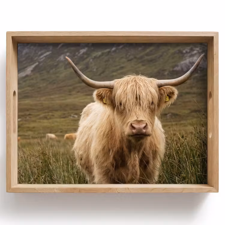 Dienblad - Schotse hooglander - Bergen - Grasveld — 1
