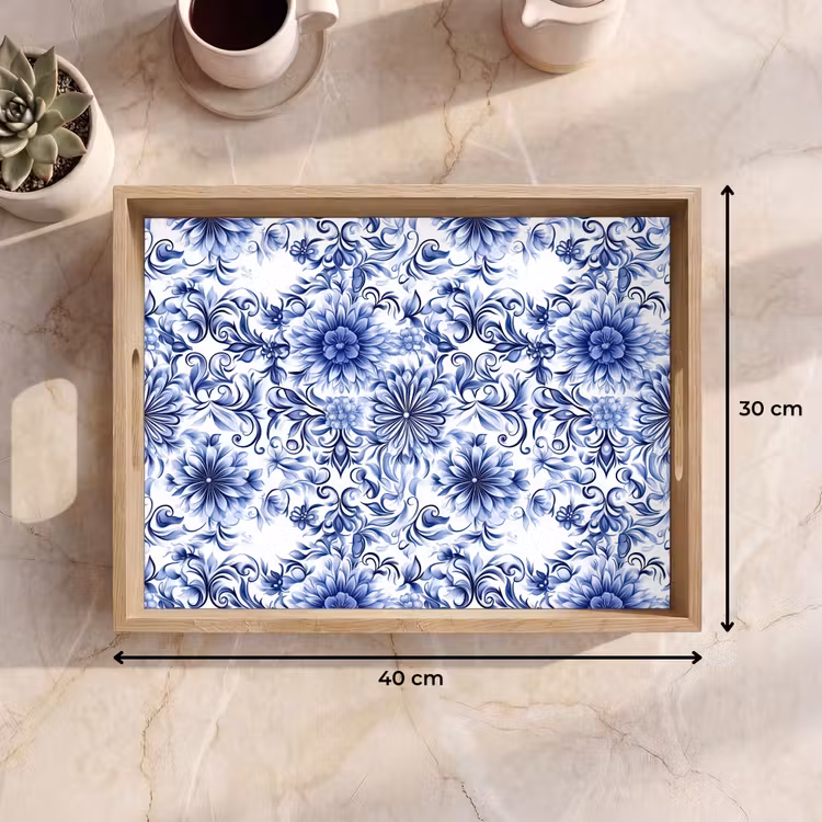 Dienblad - Bloemen - Blauw - Patroon - Wit — 7
