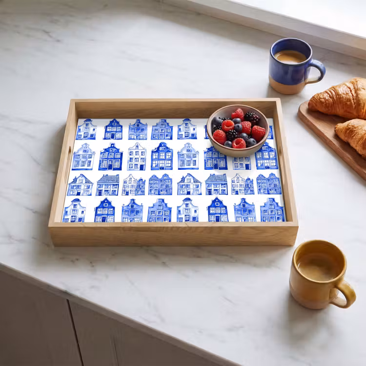 Dienblad - Patroon - Huizen - Blauw — 3