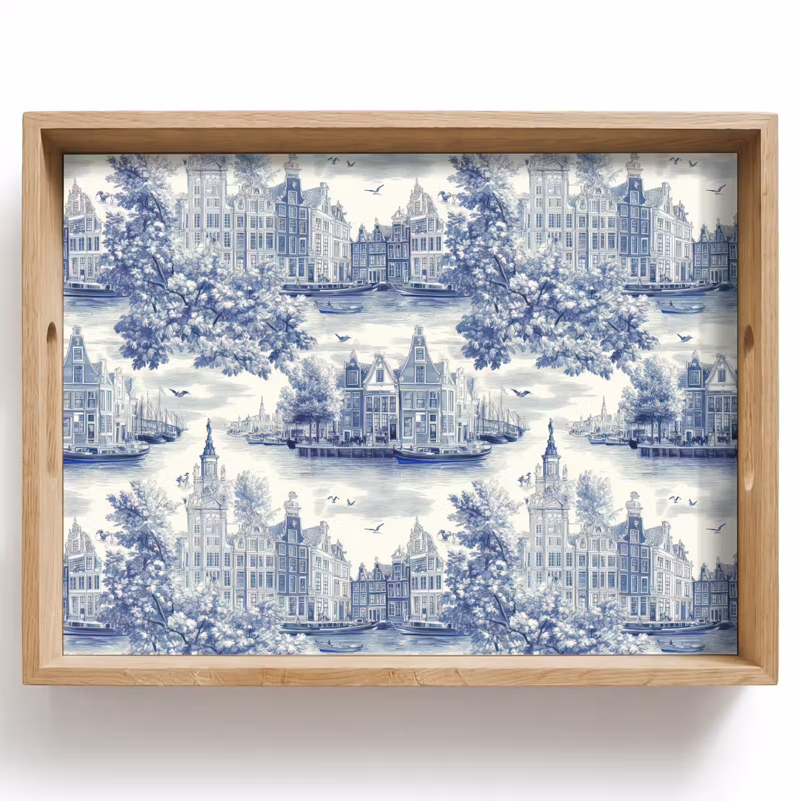 Dienblad - Huizen - Bomen - Water - Vogels - Blauw — 1