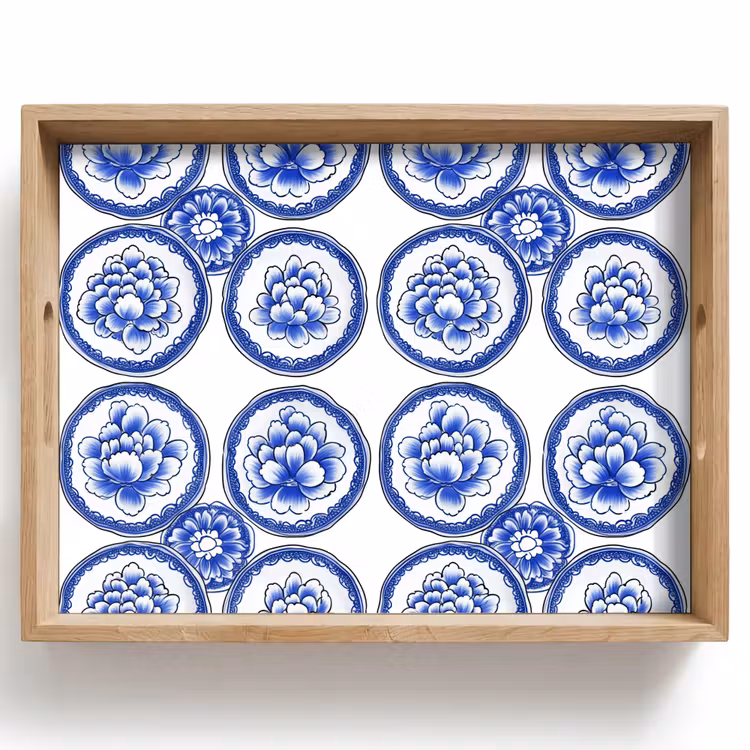 Dienblad - Cirkels - Bloemen - Blauw — 1