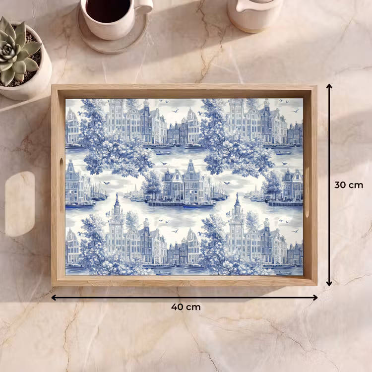Dienblad - Huizen - Bomen - Water - Vogels - Blauw — 7