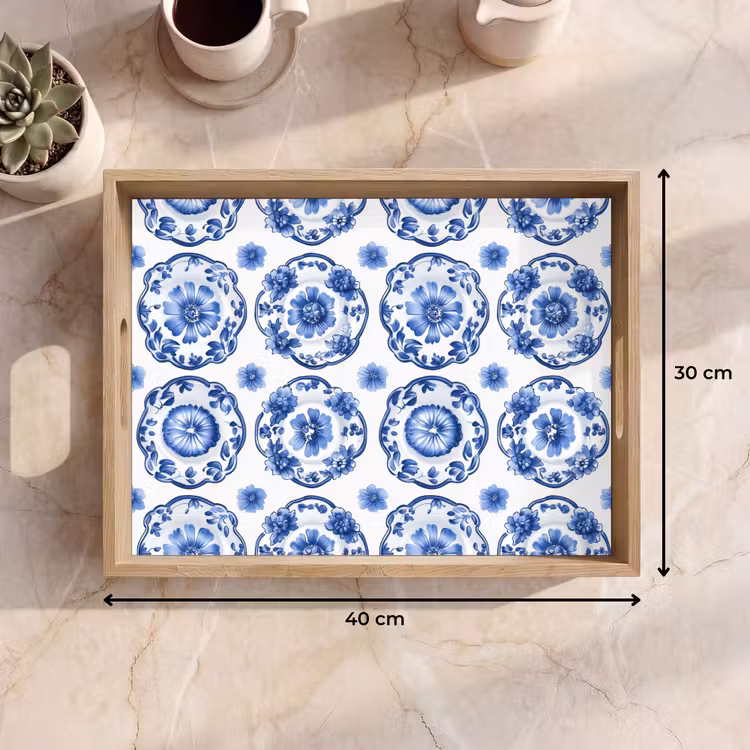 Dienblad - Sierborden - Bloemen - Blauw — 7