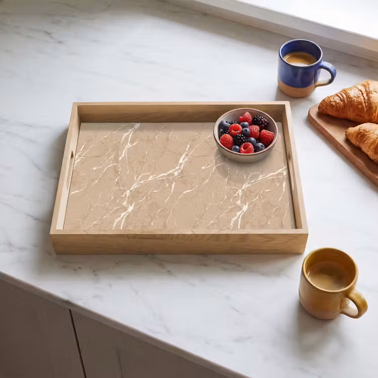 Dienblad - Beige - Marmer - Organisch - Wit — 3