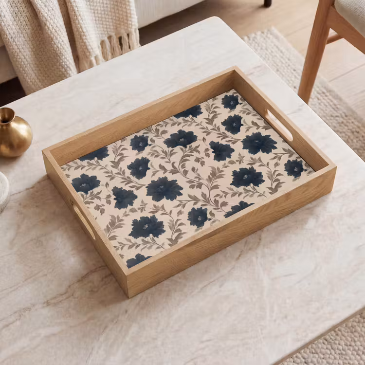 Dienblad - Motief - Bloemen - Zwart - Beige — 2