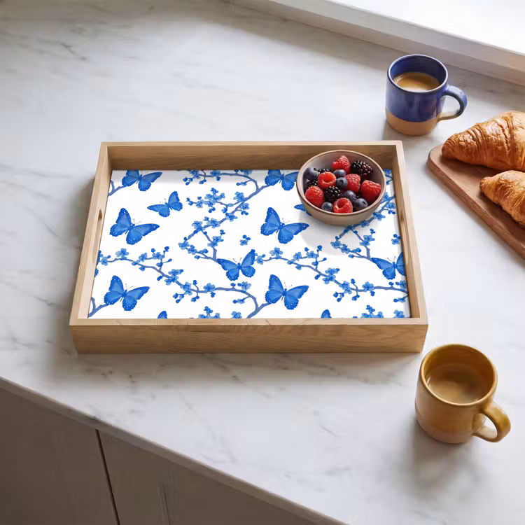 Dienblad - Vlinder - Bloemen - Blauw — 3