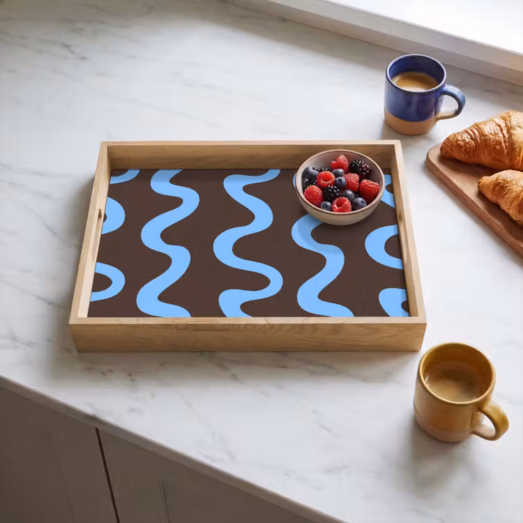 Dienblad - Kronkelende lijnen - Blauw - Bruin - Minimalistisch — 3