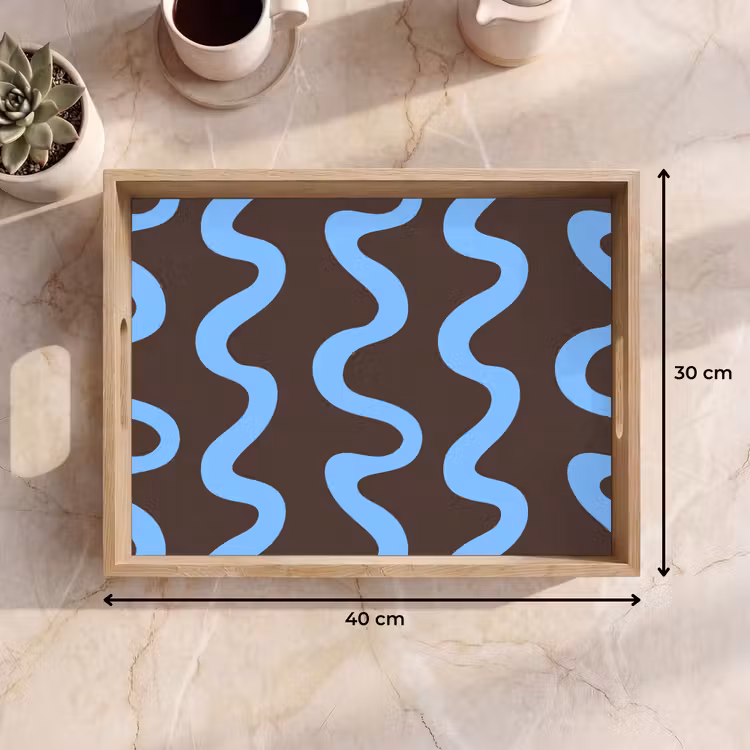 Dienblad - Kronkelende lijnen - Blauw - Bruin - Minimalistisch — 7