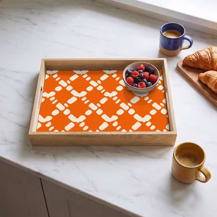 Dienblad - Oranje - Ruitpatroon - Wit — 3