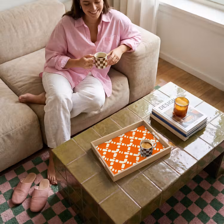 Dienblad - Oranje - Ruitpatroon - Wit — 4