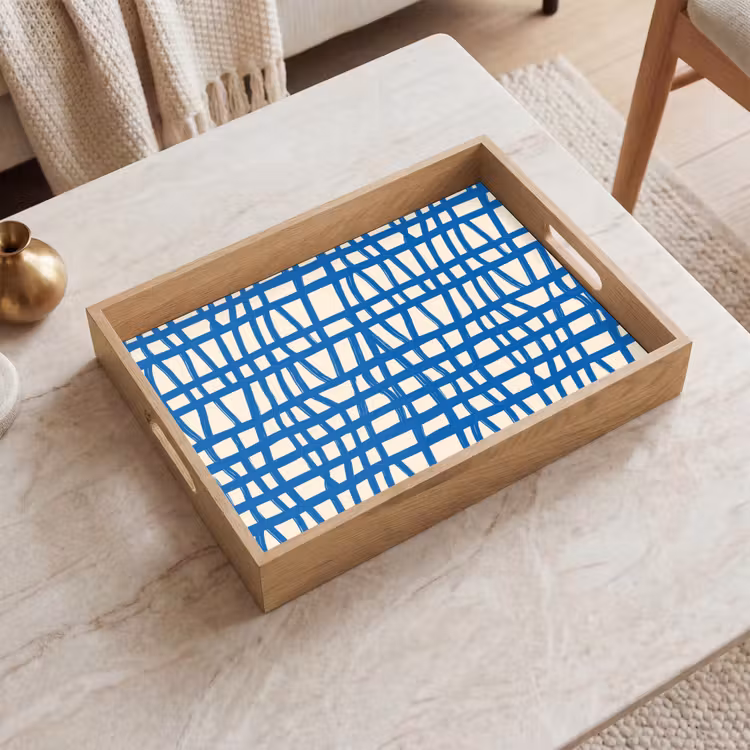 Dienblad - Ruitpatroon - Blauw - Crème — 2