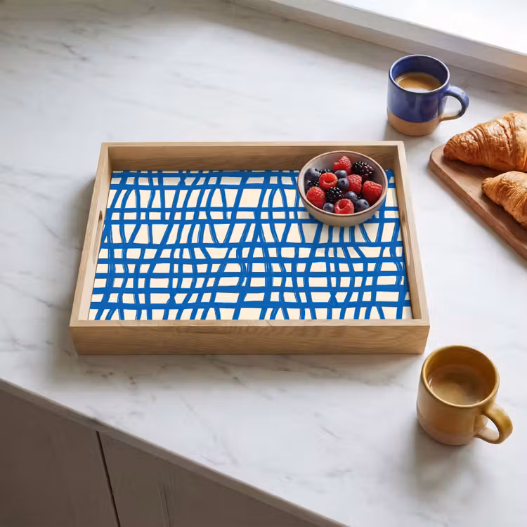 Dienblad - Ruitpatroon - Blauw - Crème — 3