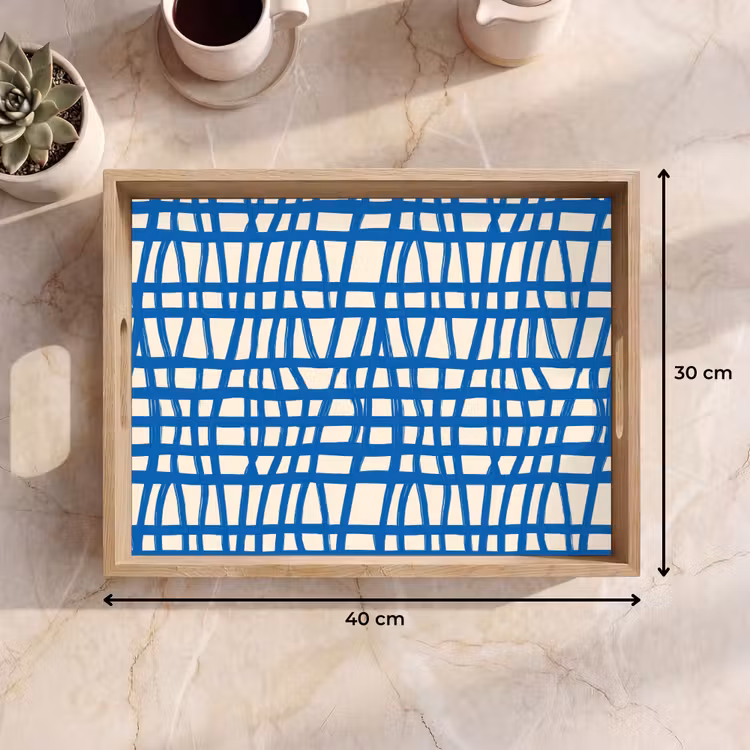 Dienblad - Ruitpatroon - Blauw - Crème — 7