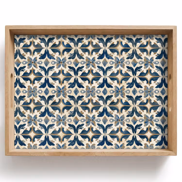 Dienblad - Tegel - Patroon - Blauw - Beige — 1
