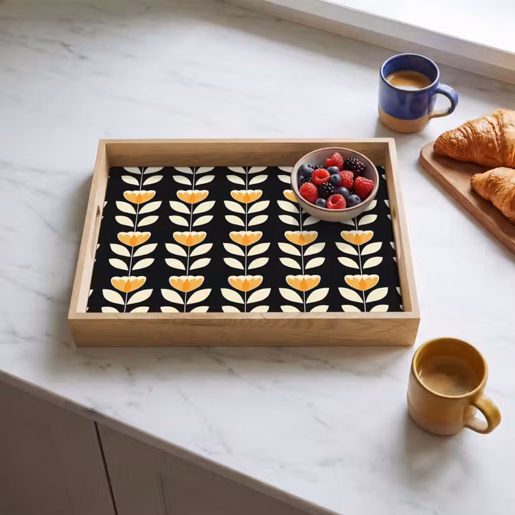 Dienblad - Retro - Bloem - Zwart - Okergeel — 3