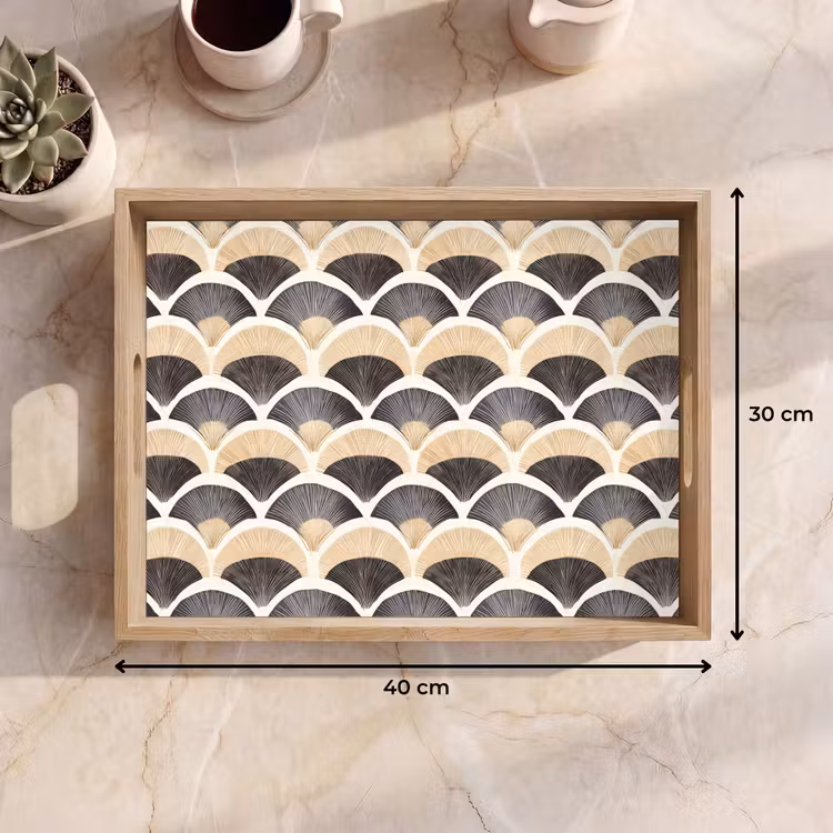 Dienblad - Waaier - Patroon - Zwart - Beige — 7