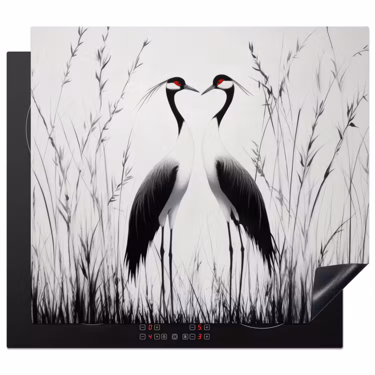 Inductie beschermer - Kraanvogels - Gras - Hartvorm - Zwart — 1