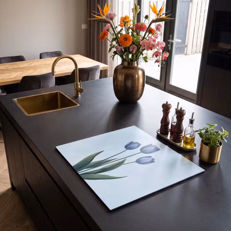 Inductie beschermer - Tulpen - Blauw - Bladeren — 2