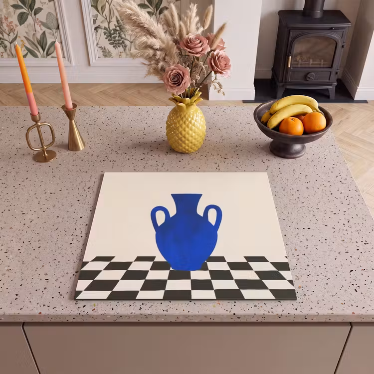 Inductie beschermer - Vaas - Blauw - Geblokt - Modern — 3