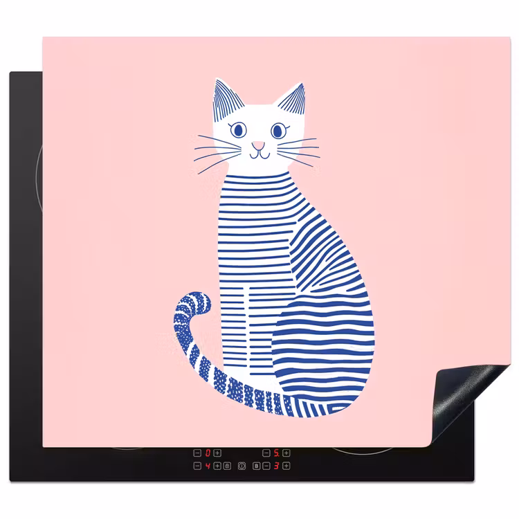 Inductie beschermer - Kat - Illustratie - Minimalistisch - Roze — 1