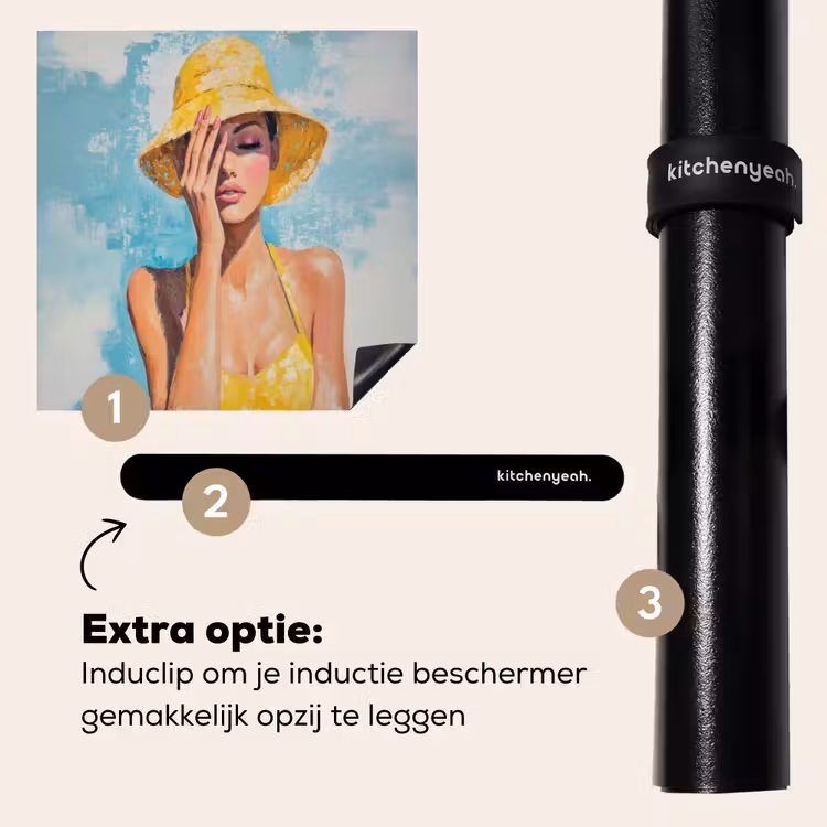Inductie beschermer - Schilderij - Vrouw - Hoed - Geel — 8