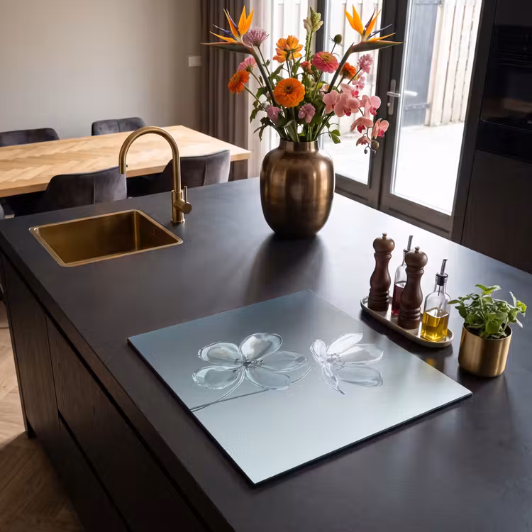 Inductie beschermer - Kristal - Bloemen - Grijs — 2