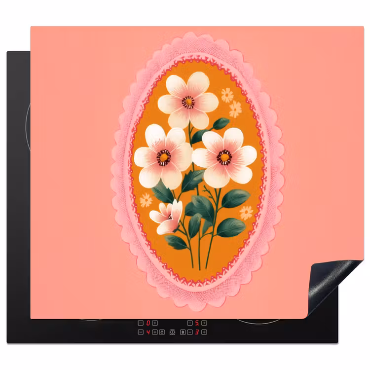 Inductie beschermer - Illustratie - Bloemen - Rand - Roze — 1