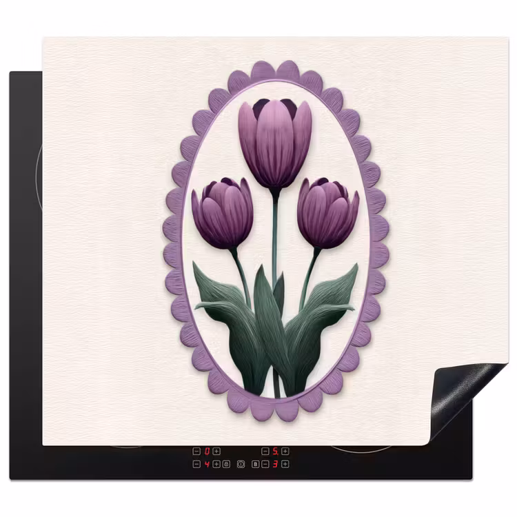 Inductie beschermer - Tulpen - Paars - Lijst - Bladeren — 1