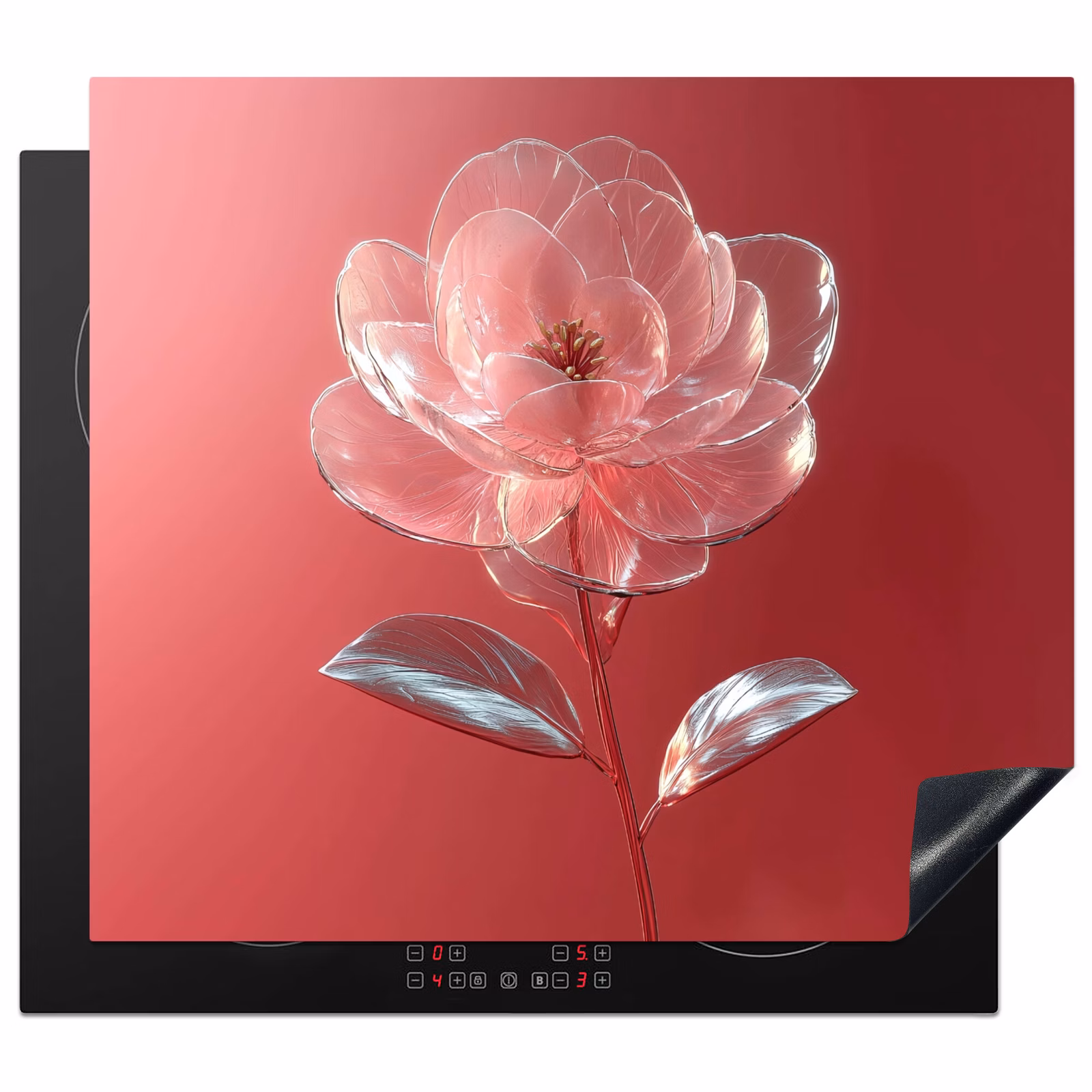 Inductie beschermer - Sierlijk - Bloem - Roze - Glazen — 1