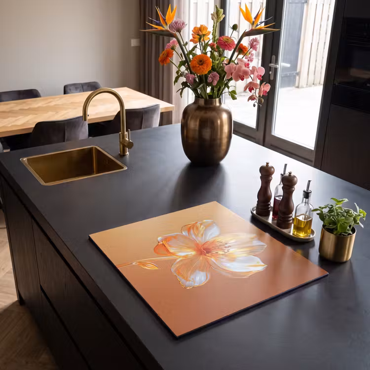 Inductie beschermer - Glazen - Bloem - Oranje — 2