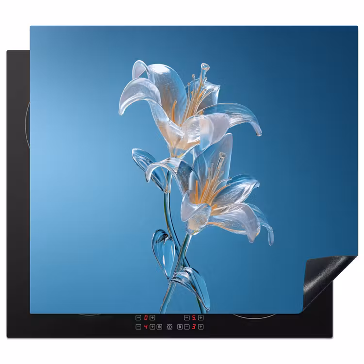 Inductie beschermer - Lelies - Blauw - Glazen — 1