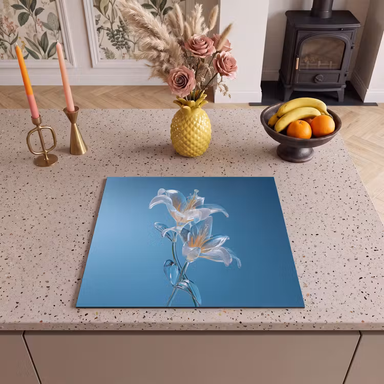 Inductie beschermer - Lelies - Blauw - Glazen — 3