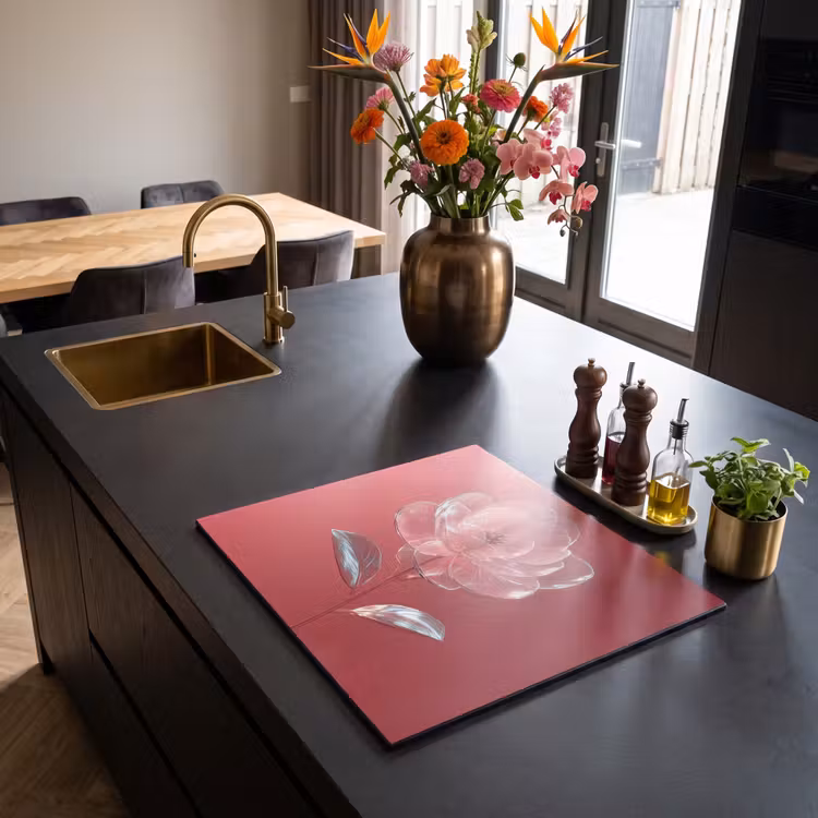 Inductie beschermer - Sierlijk - Bloem - Roze - Glazen — 2