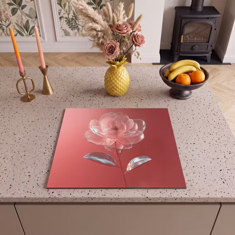 Inductie beschermer - Sierlijk - Bloem - Roze - Glazen — 3