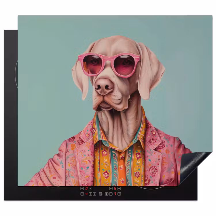 Inductie beschermer - Hond - Overhemd - Bloemen - Bril — 1
