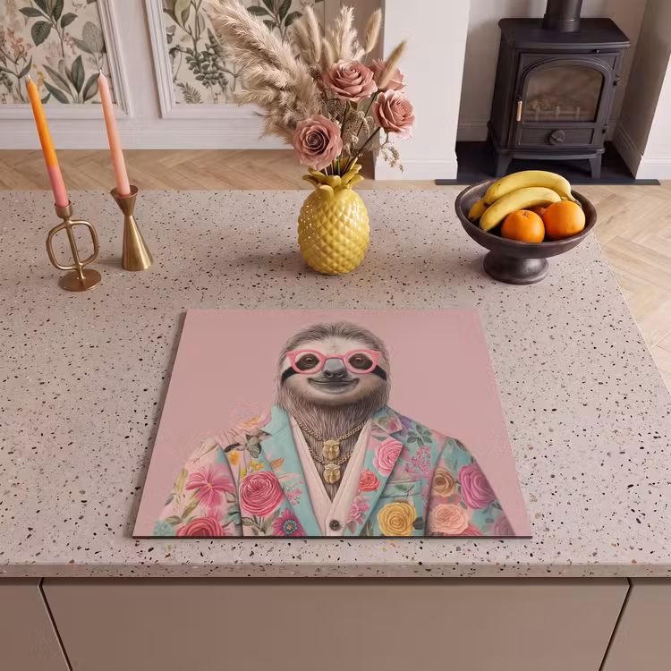 Inductie beschermer - Luiaard - Bloemenprint - Bril - Roze — 3