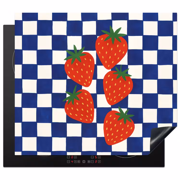 Inductie beschermer - Geblokt - Blauw - Aardbeien — 1