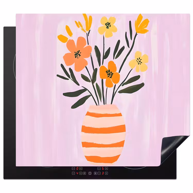Inductie beschermer - Vaas - Gestreept - Bloemen - Oranje — 1