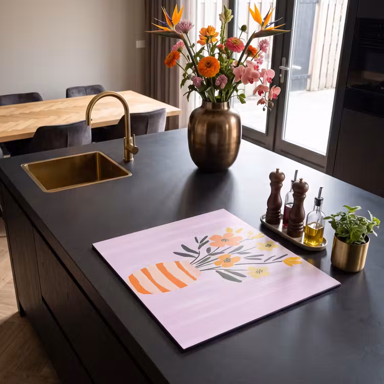 Inductie beschermer - Vaas - Gestreept - Bloemen - Oranje — 2