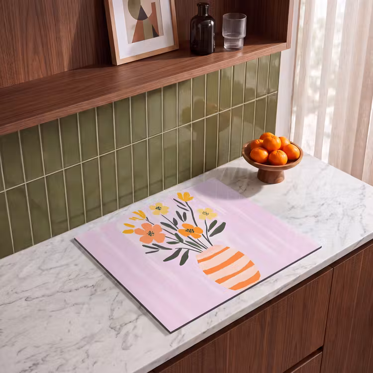 Inductie beschermer - Vaas - Gestreept - Bloemen - Oranje — 4