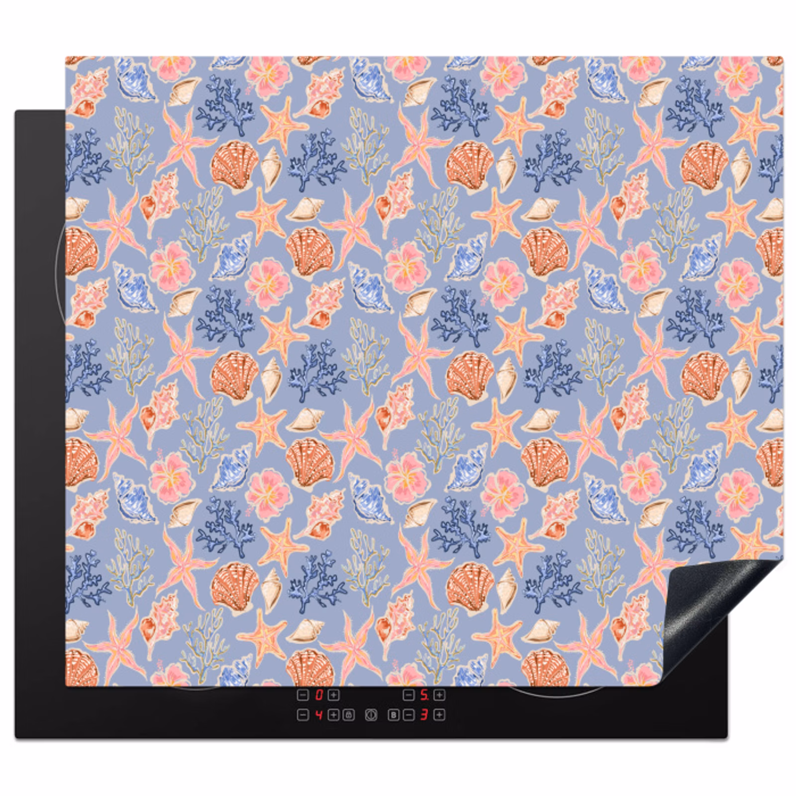 Inductie beschermer - Nostalgisch - Kust - Zee - Hibiscus - Blauw - Roze — 1