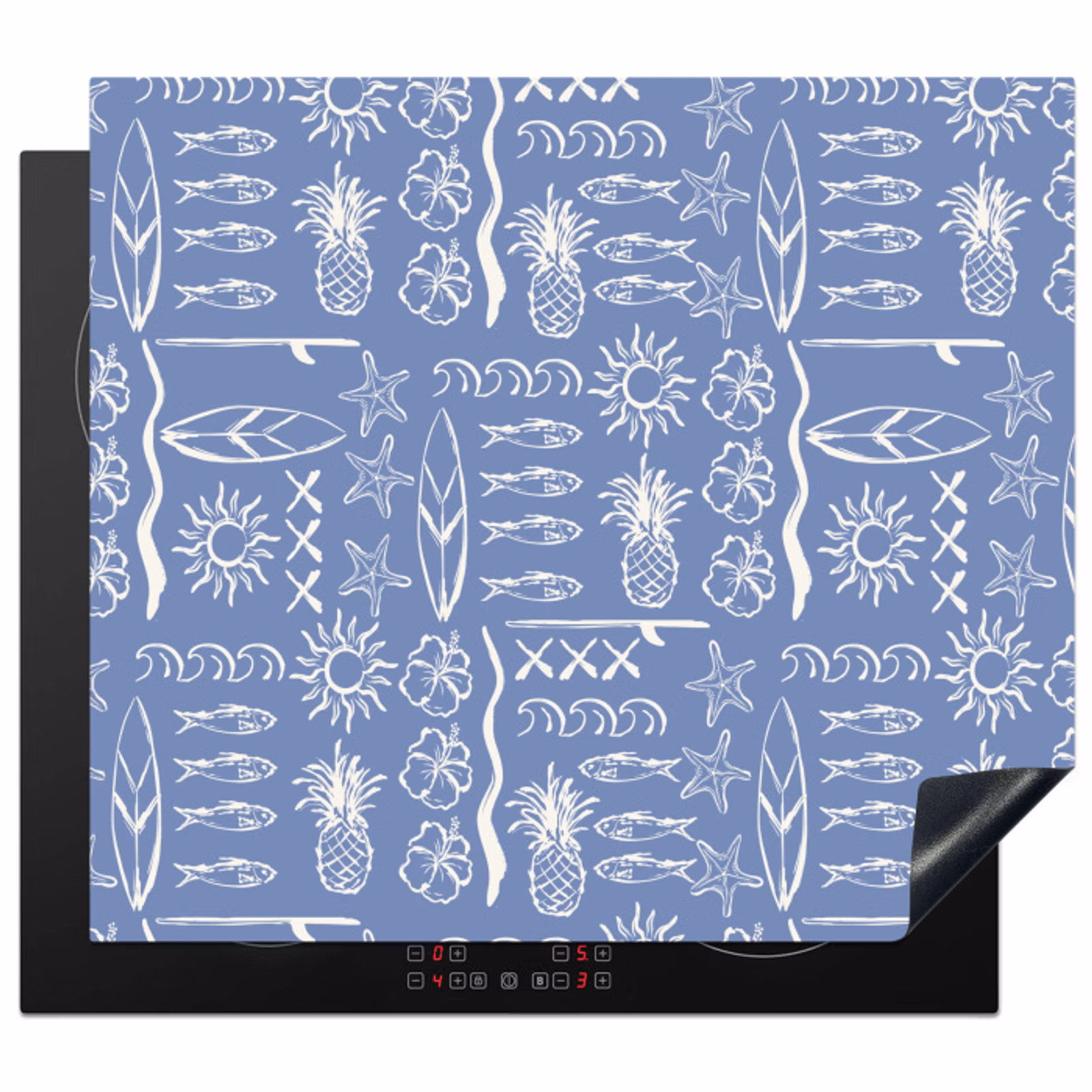 Inductie beschermer - Nostalgisch - Kust - Zee - Surfboard - Blauw - Wit — 1
