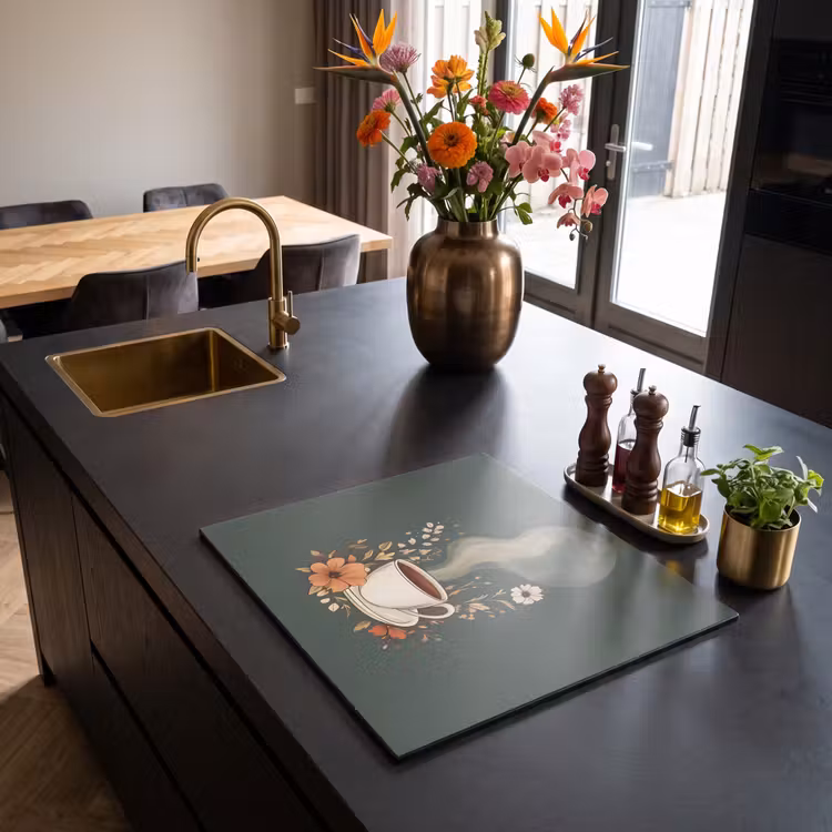 Inductie beschermer - Kop - Bloemen - Groen - Koffie — 2