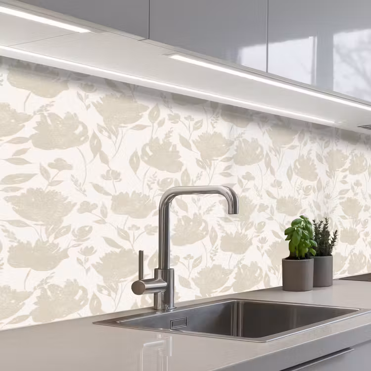 Keuken achterwand - Bloemenpatroon - Silhouet - Wit — 2