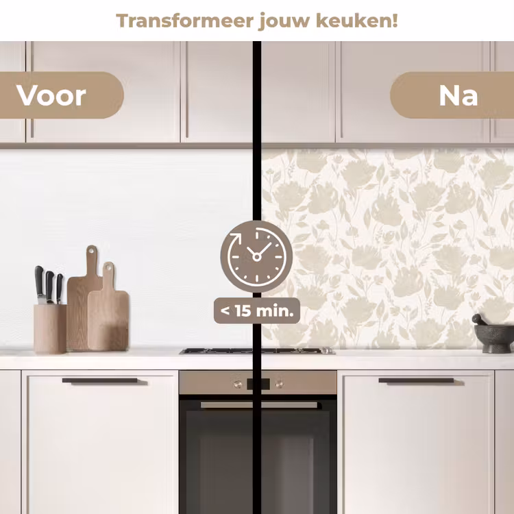 Keuken achterwand - Bloemenpatroon - Silhouet - Wit — 3