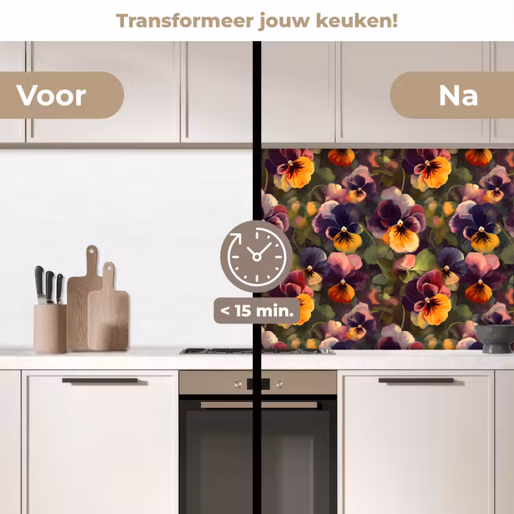 Keuken achterwand - Warm - Patroon - Penseel - Viooltjes — 3