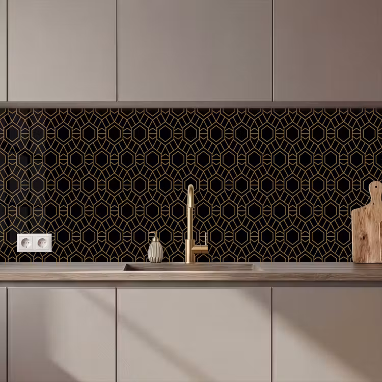 Keuken achterwand - Goud - Zwart - Rozetstructuur — 1